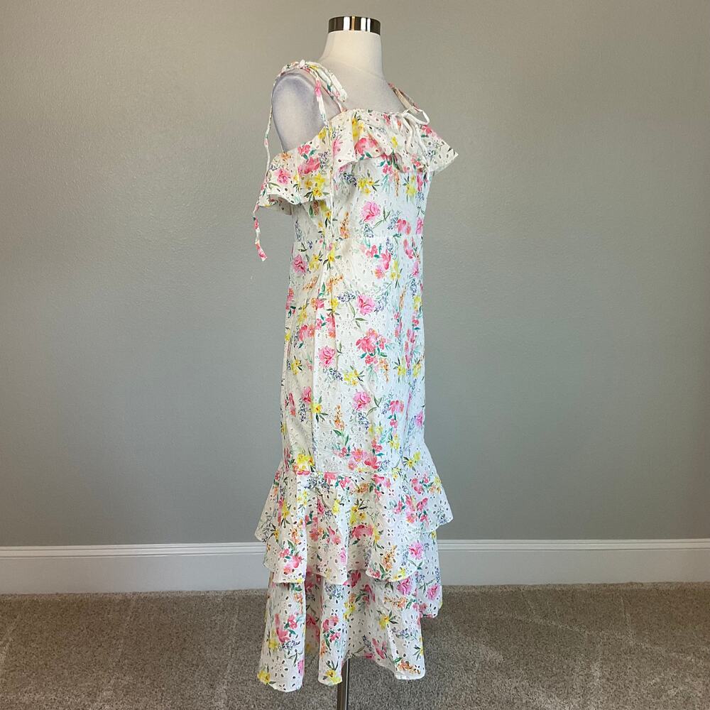 Yumi Kim Floral Cotton Eyelet Lace A-Line Midi San Juan Dress White Size 10 - Picture 3 of 11